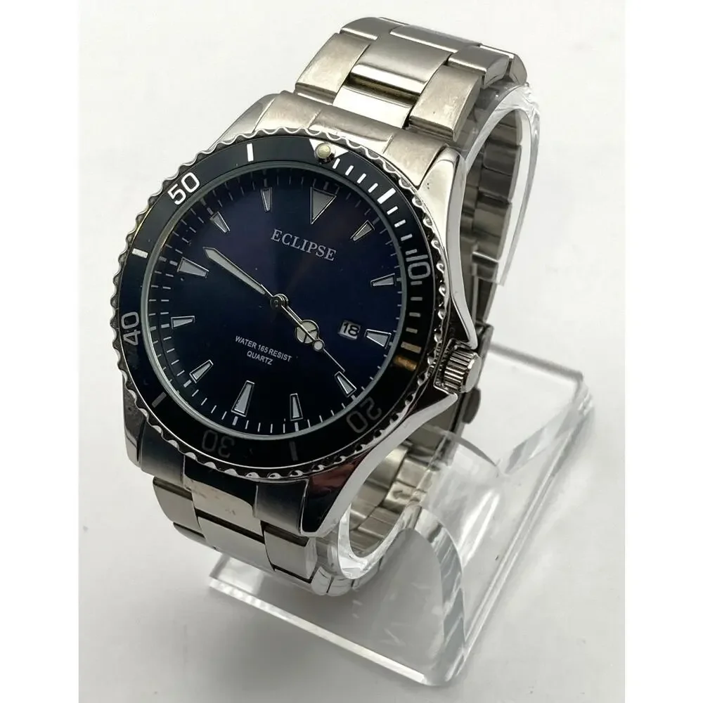 Eclipse Men Watch 42mm - Date Indicator - WR 165ft- Fresh Battery - Wrist 7-7.25